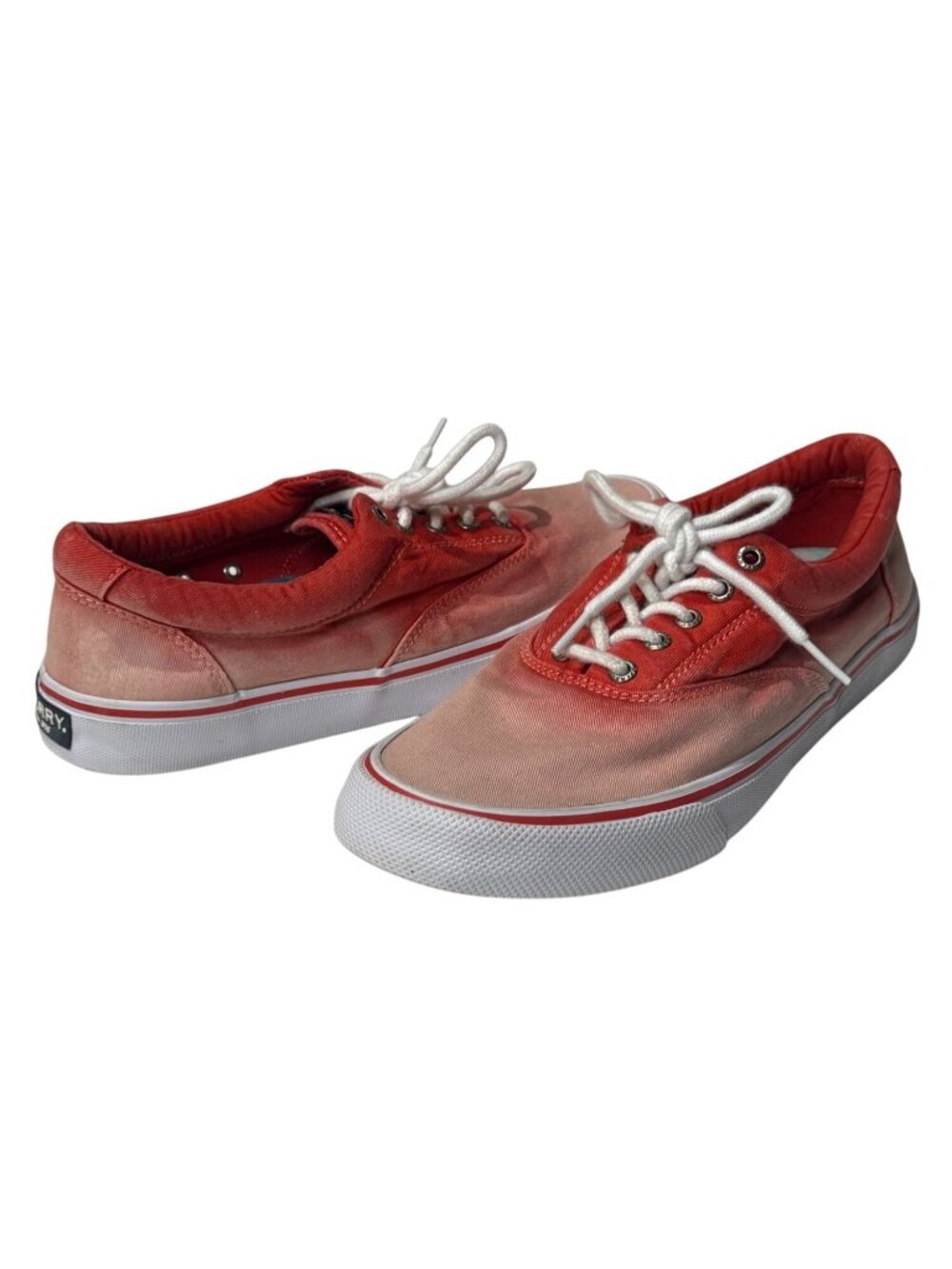Sperry Top Sider Mens 9 Red Ombre Canvas Sneakers Lace Up Casual Shoes